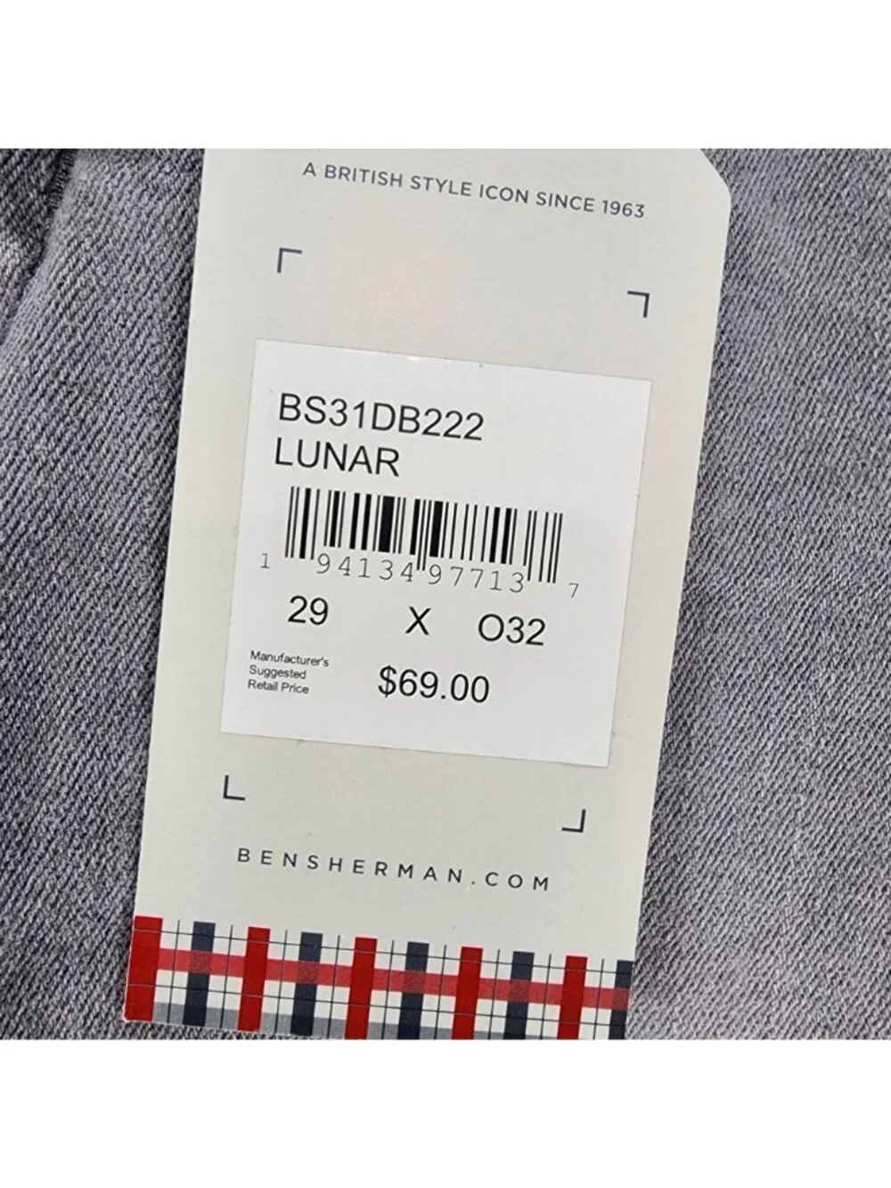 Ben Sherman Jeans Mens 29x32 Gray Stretch Low Rise Straight Fit *NWT*